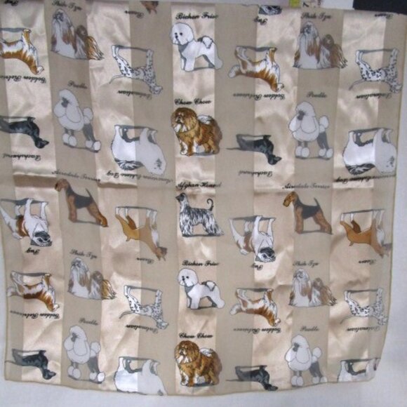 Scarf with Dogs-20"x20” Boxer, Poodle, Pug, Doxie, Dalmation and Others - Picture 1 of 9
